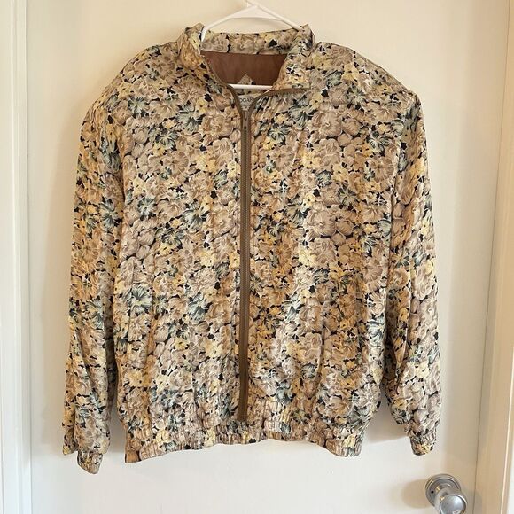Bogari Jackets & Blazers - Vintage Bogari 100% Silk Windbreaker Bomber Jacket Size M Retro Floral Zip Y2K